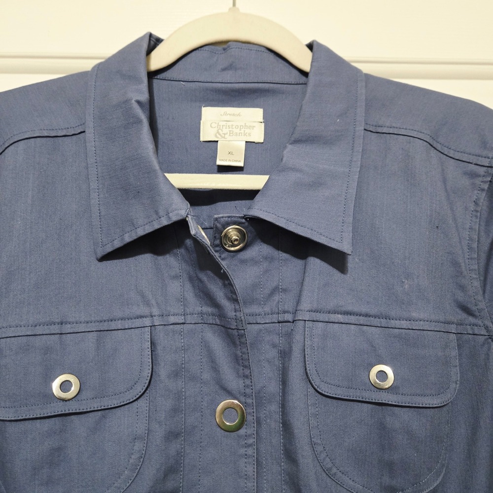 Christopher & Banks Blue Denim Jacket Womens Medium Button Front Collared Casual